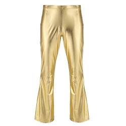 iiniim Herren Hosen Wetlook Schlaghose 70er Retro Kostüm Männer Lederhose Glänzende Hose Pants Leggings Tanz Clubwear S-3XL Gold S von iiniim