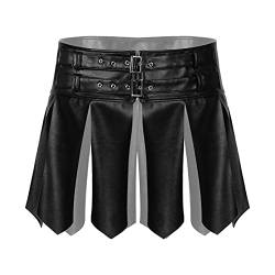 iiniim Herren Roman Gladiator Kostüm PU Leder Kilt Rock mit Armbänder Cosplay Punk Gothic Traditionelle Highland Wetlook Rock A Schwarz XXL von iiniim