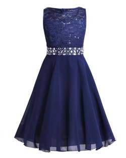 iiniim Mädchen Kleid Prinzessin Kleid Spitze Chiffon Kleid Festlich Kleid Hochzeit Blumenmädchenkleid Abendkleid Gr.92-176 Marine Blau 128 von iiniim