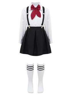 iiniim Mädchen Schuluniform Japan Anime Uniform Kurzarm/Langarm Shirt + Minirock + Socken 5 Set Schulmädchen Kostüm Schule Chor Outfits Schwarz 146-152 von iiniim