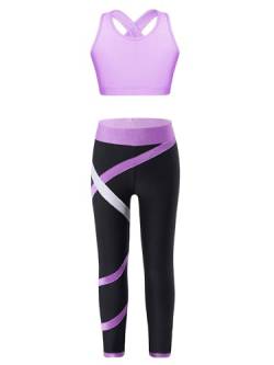 iiniim Mädchen Sport Kleidung Set Jogginganzug Sport BH Crop Top Oberteile mit Fitness Hose Jogger Gym Tanz Yoga Training Ha Lavendel 134-140 von iiniim