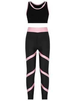 iiniim Mädchen Sport Kleidung Set Jogginganzug Sport BH Bustier Crop Tops mit Leggings Sport Hose Jogger Tanz Yoga Trainingsanzug M Rosa 134-140 von iiniim