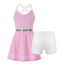 iiniim Mädchen Sport Set Tenniskleid + Shorts Golf Sport Kleider Ärmellos Racerback Sportliche Trainingskleid Fitness Yoga Outfits Rosa 140 von iiniim