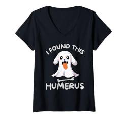 Damen I Found This Humerus Funny Ghost Dog Halloween T-Shirt mit V-Ausschnitt von inaram