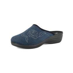 inblu Damen Pantofole Donna Invernali Con Ricamo Floreale E Tacco Sandale, blau, 38 EU von inblu