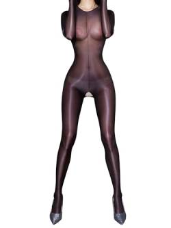 inhzoy Damen Bodystocking Glänzend Sexy Ouvert ölig Ultradünn GanzköRper Strumpfhose Bodysuit Full Body Stockings Schwarz XL von inhzoy