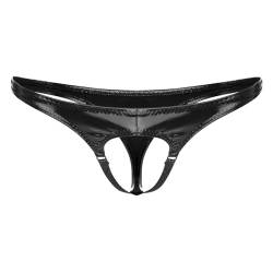 inhzoy Herren Wetlook String Tanga Erotische Lackleder Unterwäsche Offen Im Schritt Männer Slip Jockstrap Schwarz XL von inhzoy