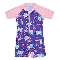 inlzdz Baby Mädchen Flamingo Badeanzug Einteiler Kurzarm Badebekleidung Sommer UV-Schutz Schwimmanzug One Piece für Kleinkinder 0-24 Monate Rosa & Lila 0-6 Monate von inlzdz