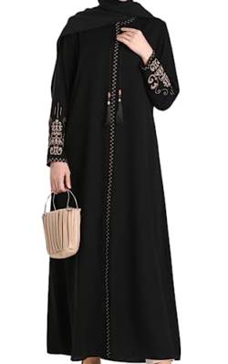 istanbul styles Abaya mit bestickten Ärmeln für Damen, langärmelig, bodenlang, türkisch-islamische Mode (DE/NL/SE/PL, Alphanumerisch, XL, Regular, Regular, Schwarz) von istanbul styles