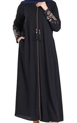 istanbul styles Abaya mit bestickten Ärmeln für Damen, langärmelig, bodenlang, türkisch-islamische Mode (DE/NL/SE/PL, Alphanumerisch, XXL, Regular, Regular, Navy blau) von istanbul styles