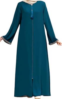 istanbul styles Damen-Abaya, langärmelig, offener Steinbruch, bodenlang, Reißverschluss, bodenlang, türkisch-islamische Mode (DE/NL/SE/PL, Alphanumerisch, S, Regular, Regular, Denimblau) von istanbul styles