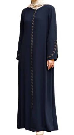 istanbul styles Damen-Abaya, langärmelig, offener Steinbruch, bodenlang, Reißverschluss, bodenlang, türkisch-islamische Mode (DE/NL/SE/PL, Alphanumerisch, XL, Regular, Regular, Navy blau) von istanbul styles