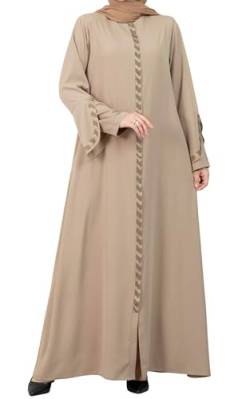 istanbul styles Damen-Abaya, langärmelig, offener Steinbruch, bodenlang, Reißverschluss, bodenlang, türkisch-islamische Mode (DE/NL/SE/PL, Alphanumerisch, XXL, Regular, Regular, Beige) von istanbul styles