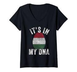 Damen Funny it's in my DNA Ungarn Flagge Fingerabdruck T-Shirt mit V-Ausschnitt von it's in my DNA Hungary flag Fingerprint