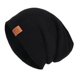 jaxmonoy Wolle Kaschmir Slouchy Knit Beanies Wintermützen für Frauen Weich Warm Doppellagig Wende Slouch Skull Beanie Cap, schwarz, Medium von jaxmonoy