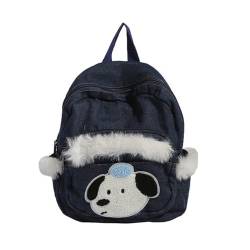 Subcultures Trendy Fuzzy Spliced ​​Denims Rucksack Modische Cartoon Hunde Applikation Schultasche Für Den Täglichen Gebrauch von jdstty