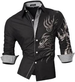 jeansian Herren Freizeit Hemden Shirt Tops Mode Langarmlig Men's Casual Dress Slim Fit Z001 Black XL von jeansian