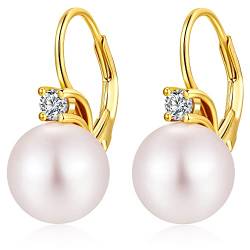 jiamiaoi Gold Perlenohrringe Hängend Damen Gold Ohrringe Perlen Creolen mit Perlen Ohrhänger Vergoldet Ohrringe von jiamiaoi