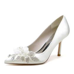 jiaonayiyi Damen Satin Braut Hochzeit Schuhe EIN Fuß Steigbügel Applikation High Heels Feine High Heels Dinner Ballkleid Schuhe,Ivo,41 EU von jiaonayiyi