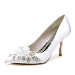 jiaonayiyi Damen Satin Braut Hochzeit Schuhe EIN Fuß Steigbügel Applikation High Heels Feine High Heels Dinner Ballkleid Schuhe,WHI,36 EU von jiaonayiyi