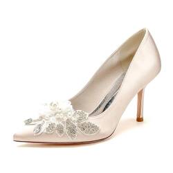 jiaonayiyi Damen Satin Braut Hochzeit Schuhe EIN Fuß Steigbügel Applikation High Heels Feine High Heels Dinner Ballkleid Schuhe,c,41 EU von jiaonayiyi