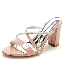 jiaonayiyi Damen Strass Flip Flops, High Heel Abend Party Schuhe, Damen Zehen Knöchelriemen Abendkleider,Rosa,38 EU von jiaonayiyi