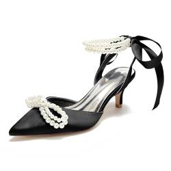 jiaonayiyi Damen mit Spitzen Perlenabsätzen, Elegante Sandalen, Satinabsätze mit Perlenbändern, Abschlussballschuhe für Hochzeitsfeiern.,Bla,41 EU von jiaonayiyi