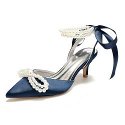 jiaonayiyi Damen mit Spitzen Perlenabsätzen, Elegante Sandalen, Satinabsätze mit Perlenbändern, Abschlussballschuhe für Hochzeitsfeiern.,N,41 EU von jiaonayiyi