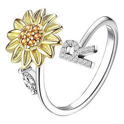 Größe 7 Ringe für Frauen Sonnenblume 26 Buchstaben drehbarer Ring für Frauen Modeschmuck beliebte Accessoires für Ehefrau Modekreativer, leichter, verstellbarer Persönlichkeitsring für (R, One Size) von jieGorge