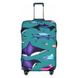 jingong Manta Ray and Fishes Print Elastic Luggage Suitcase Covers Adult Luggage Protector Travel Suitcase Protective Cover, weiß, S von jingong