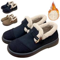 jyyyou Dicke, Warme Slipper Für Damen, Orthoture-Orthopädische Plateau-Loafer, Warme Winter-Slipper Mit Fellfutter Und Fußgewölbeunterstützung, Damen-Wanderschuh Mit Runder Spitze (Schwarz,41) von jyyyou