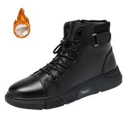 jyyyou Schwarze Stiefel Schwarze Warme Lederstiefel, Wasserdichte, Modische, Orthopädische Herrenschuhe, Hochgeschlossene Schnürsneaker Mit Fußgewölbeunterstützung (Schwarz (Fleece),44) von jyyyou