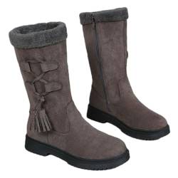 jyyyou Warme, Dicke, Plüschige Winterstiefel Für Damen Mit Dicker Sohle, Wadenlange Schneestiefel Aus Wildleder Für Damen, Warme, Pelzgefütterte, Runde Zehenpartie (Grau,41) von jyyyou