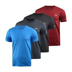 Herren Sport-T-Shirt, atmungsaktiv, kurzärmelig, für den Sport, kühl, trocken, Lauf-Top, schnell trocknend, Stretch-Top, 4 Stück, Mix 2, M von kandor