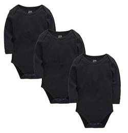 kavkas Long Sleeve Baby Bodysuit for Boys and Girls Newborn Cotton Vests Undershirts Solid Onesies 3 Pack Black 12-18M von kavkas