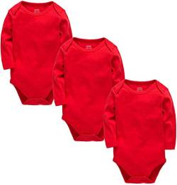 kavkas Long Sleeve Baby Bodysuit for Boys and Girls Newborn Cotton Vests Undershirts Solid Onesies 3 Pack Red 12-18M von kavkas