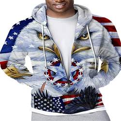 keephen Reißverschluss Hoodies Herren 3D-Druck American Flag Eagle Hoodie Lässige Langarm-Sweatshirts mit Tasche von keephen