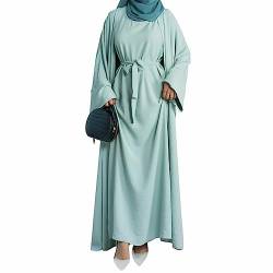 Abaya Damen Muslimische Kleider Islamisches Dubai Gebetskleid Robe Lang Cardigan Maxikleid 2 Stück, Hellgrün, X-Large von khalat