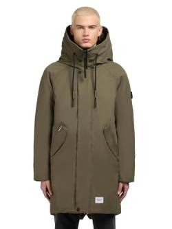 khujo Herren warme Lange Wintejacke mit Magnet-Abdeckleiste und Verstellbarer großer Kapuze Anth-YM Light Moss Green Gr. S von khujo