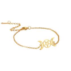kkjoy Edelstahl Dreifach-Mond-Göttin-Armband Gold Silber Kette Pentagramm-Armband für Frauen Mädchen von kkjoy