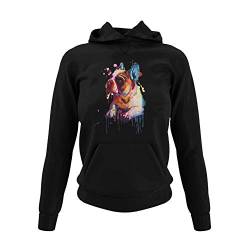 Damen Hoodie Kapuzensweatshirt Motiv "Frenchy" Französich Bulldog Frauen Kapuzenpullover Sweatshirt für echte French Bulldog Fans in verschieden Farben Schwarz Soft Rose und Gr. XS-3XL ( schwarz, 3XL) von knut Fashion & Streetwear