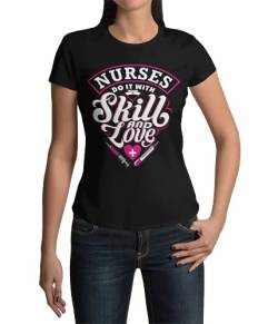 Damen Krankenschwester Tshirt lustige Shirts für Pflegekräfte Medizin Vintage Oberteile Altenpflege witzige Kleidung Kurzarm aus Baumwolle Regular Fit Schwarz von knut Fashion & Streetwear