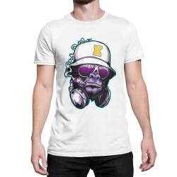 Premium Hip Hop Gorilla DJ Herren T-Shirt Unisex Affen Monkey Tshirt Kurzarm Oberteil für Männer Vintage aus Baumwolle Regular Fit Schwarz Rosa Gr. XS-XXXXXL (Weiß, XL) von knut Fashion & Streetwear