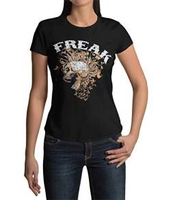 Statement Totenkopf Freak Damen T-Shirt Old Skull Hardcore Schädel Tshirt Kurzarm Oberteil für Frauen Metal Shirt aus Baumwolle Regular Fit Schwarz Weiß Grau Khaki XS-5XL von knut Fashion & Streetwear