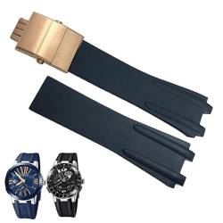 kongsou 26 mm Gummi-Uhrenarmband für Ulysse Nardin Sport, wasserdichtes Armband mit Stahl-Faltschließe, Zubehör(Black Roes buckle) von kongsou