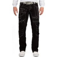 Kosmo Lupo 5-Pocket-Jeans Auffällige Herren Hose BA-KM8004-1 Schwarz W32/L32 (1-tlg) mit Nieten und Ziernähten von kosmo lupo