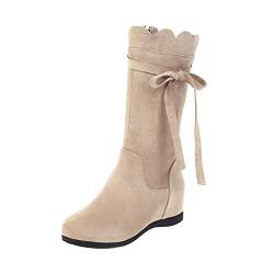 kosopse Damen Gefüttert Und Wasserdicht Keilabsatz, hoher seitlicher Reißverschluss, mittelgroße Stiefel Plateau Damen Silber (Khaki, 37) von kosopse