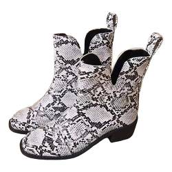 kosopse Mädchen 33 Wasserdicht PU, Sonnenblumen-Stil, lockerer hinterer Absatz, kurzer Absatz, mittlere Wadenstiefel Damen Hohe Schuhe Mit Fell (White, 39) von kosopse