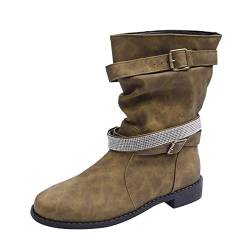 kosopse Schnee Damen Gürtelschnalle Dicke Ferse mittlere Stiefel Lunge Schuhe Damen (Brown, 40) von kosopse