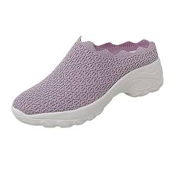 kosopse Schuhe Damen Schwarz 39 auf Runde Keilsport-Toe- Damen-Slip Damen Schuhe Mit Absatz Elegant (Purple, 37) von kosopse